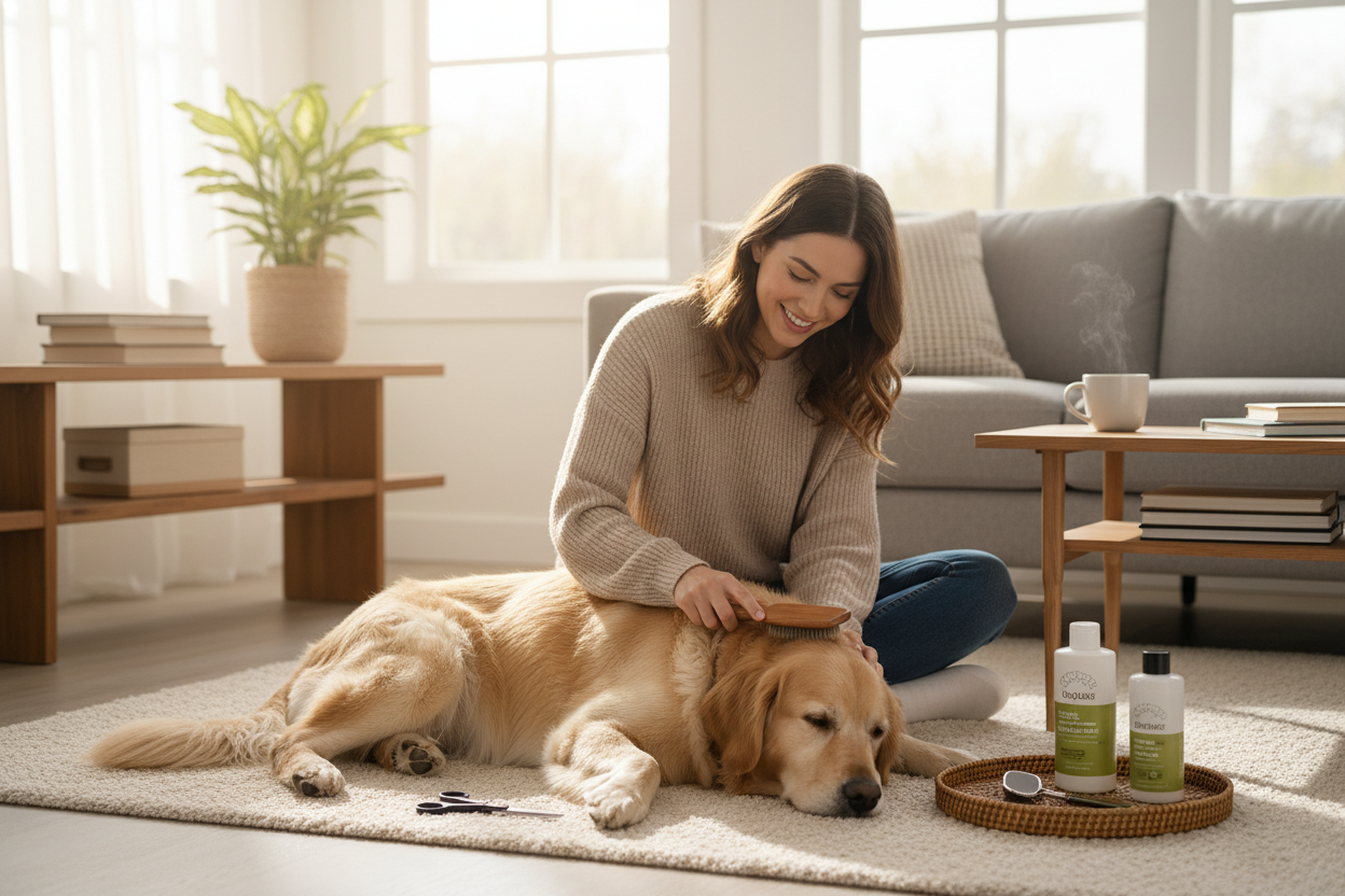 Livsstilsscene med hund og eier